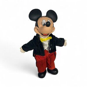 DISNEY 14" Plush Mickey Mouse Plastic Face Hands Shoes Tuxedo Red Pants Vintage